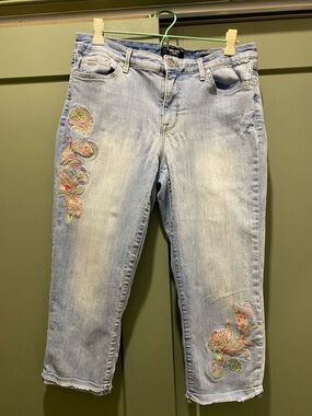 Nine West Light Blue Embroidered Cropped Jeans